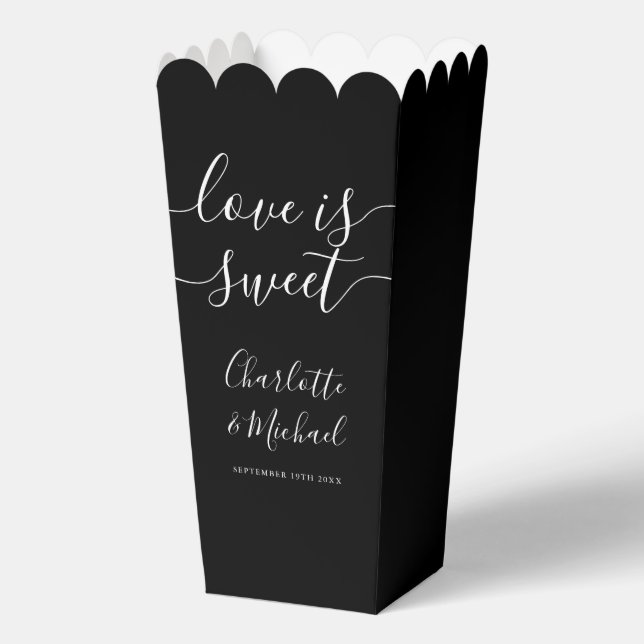 Ballotins Amour noir et blanc, popcorn de mariage doux (Recto)