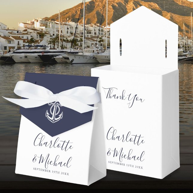 Ballotins Ancre bleue marine Mariage nautique (Navy Blue Anchor Nautical Wedding Favor Boxes)