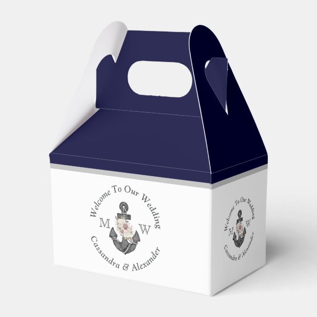 Ballotins Ancre florale à thème nautique Bleu marine (Verso)