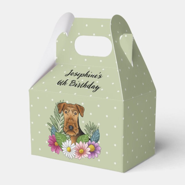 Ballotins Anniversaire d'Airedale Terrier avec des fleurs co (Verso)
