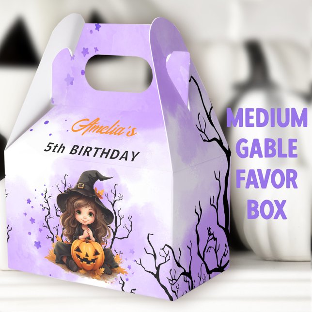 Ballotins Anniversaire d'Halloween mignonne Petite Sorcière  (Little Witch Medium Gable Favor Boxes - You can choose from 3 sizes of these gable favor boxes)