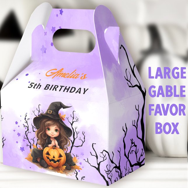 Ballotins Anniversaire d'Halloween mignonne Petite Sorcière  (Little Witch Large Gable Favor Boxes - You can choose from 3 sizes of these gable favor boxes)