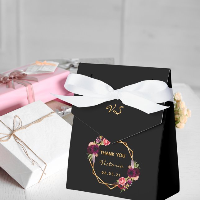 Ballotins Anniversaire noir or géométrique bordeaux fleurons (Créateur téléchargé)