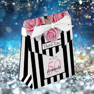 Ballotins Anniversaire rose roses noir blanc rayures