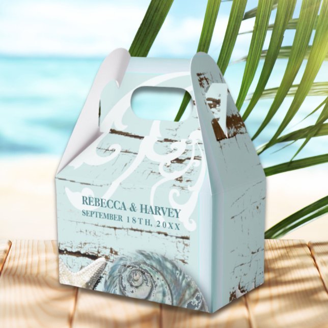 Ballotins aqua nautique bleu coquillage plage mariage (nautical aqua blue seashell beach wedding favor boxes)