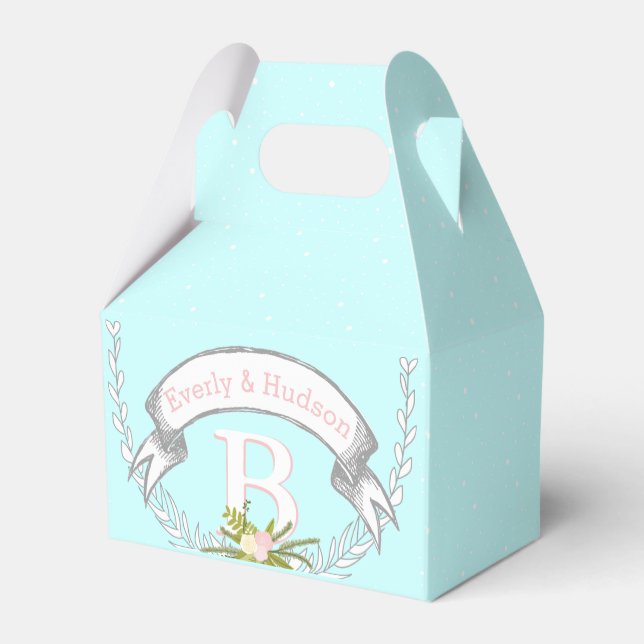 Ballotins Aqua Wedding Favor Box Vos Photos Monogrammes Noms (Arrière)