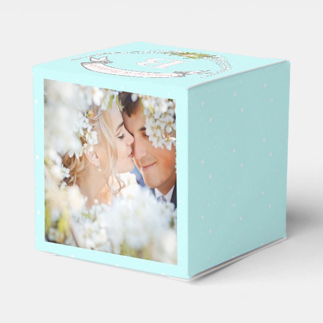 Ballotins Aqua Wedding Favor Box Vos Photos Monogrammes Noms (Arrière)