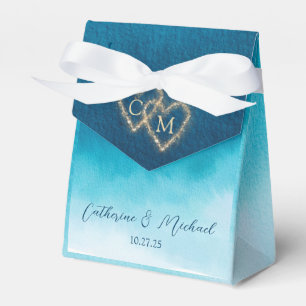 Ballotins Aquarelle Bleu Océan Vagues Avec Mariage Monogramm