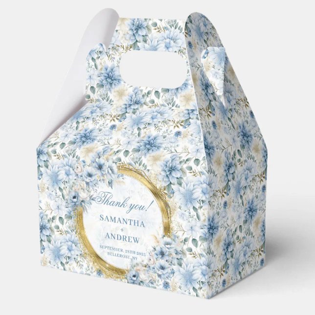 Ballotins Aquarelle classique Mariage bleu clair (Classic Watercolor Light Blue Gold Wedding Thanks Favor Boxes)