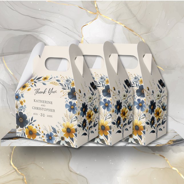 Ballotins Aquarelle Fleur sauvage Elégant Mariage beige (Watercolor Wildflowers Elegant Wedding Thank You Favor Box with Blue and Yellow Wildflowers.)