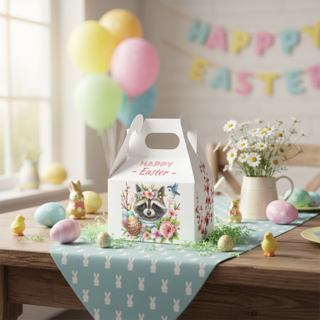 Ballotins Aquarelle Raccoon Oeufs de Pâques Fleurs de cerisi (Watercolor Raccoon Easter Eggs Cherry Blossoms - Favor Box)
