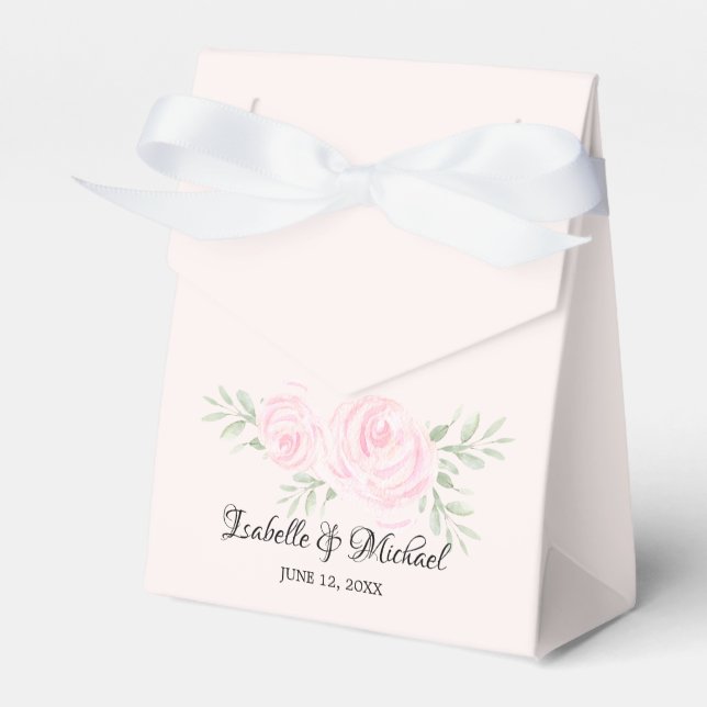 Ballotins Aquarelle rose pâle Roses mariage Faveur Boxes (Verso)