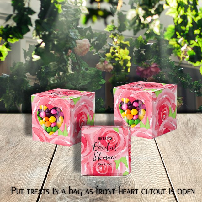 Ballotins Aquarelle Roses Roses 5cm Fête (2" square favor boxes have a heart cut out in the front. Put treats in a bag as heart is open.)