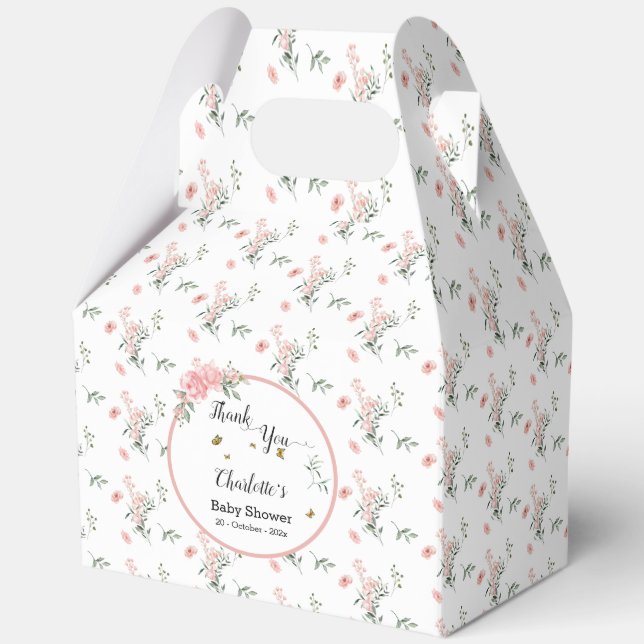 Ballotins Aquarelle Roses roses avec Baby shower de papillon (Recto)