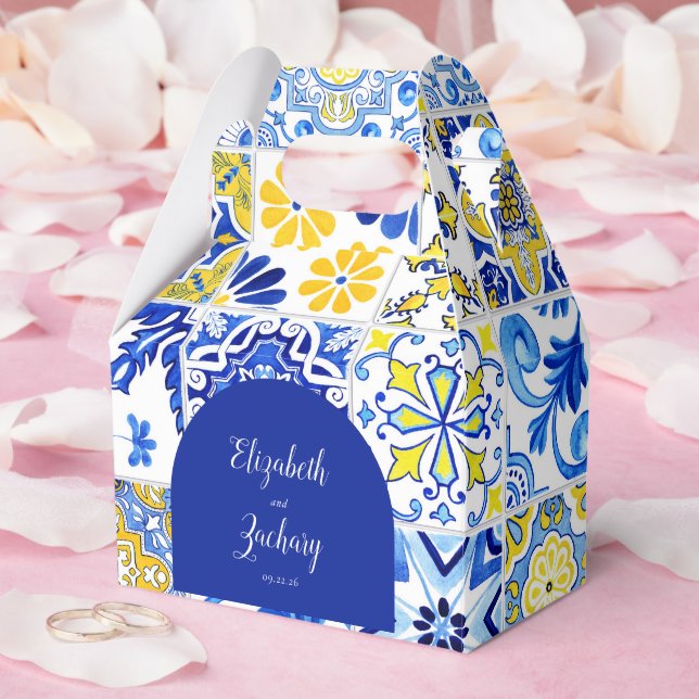 Ballotins Arc Rustique bleu Jaune carreaux blancs Mariage (Mariage)