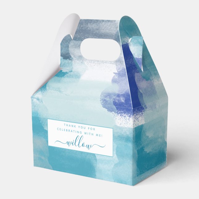 Ballotins Art abstrait aquarelle turquoise et gris moderne  (Verso)