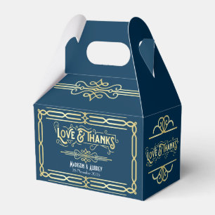 Ballotins Art Déco Mariage Love & Thanks Gold Blue Favor