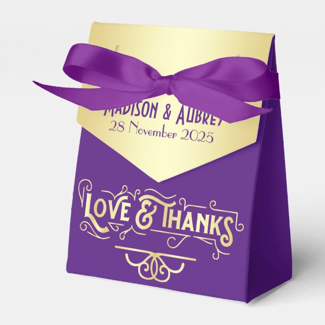 Ballotins Art Déco Mariage Love & Thanks Gold Purple Favoris (Verso)