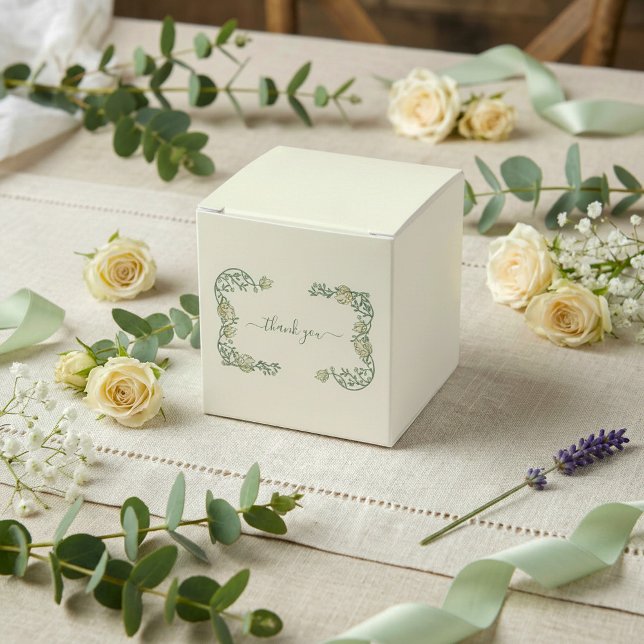 Ballotins Art Nouveau pretty cream wedding thank you card (Art Nouveau pretty cream wedding thank you card Favor Boxes)