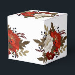 Ballotins Autocollant carré floral rouge et blanc hivernal V<br><div class="desc">Autocollant parfait pour les mariages d'hiver,  les fêtes,  les événements,  merci. Ajoutez votre texte</div>