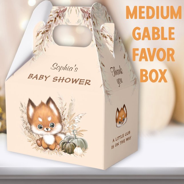 Ballotins Automne Bébé Douche mignonne Fox citrouille moyenn (Cute Fox Beige Medium Gable Favor Boxes - You can choose from 3 sizes of these gable favor boxes)