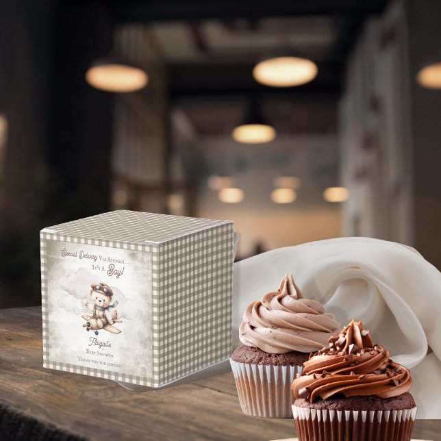 Ballotins Avion Teddy Bear Baby shower de livraison spécial (Cute "Special Delivery Via Airmail . . . It's A Boy!" Teddy Bear | Airplane Baby Shower Favor Boxes)