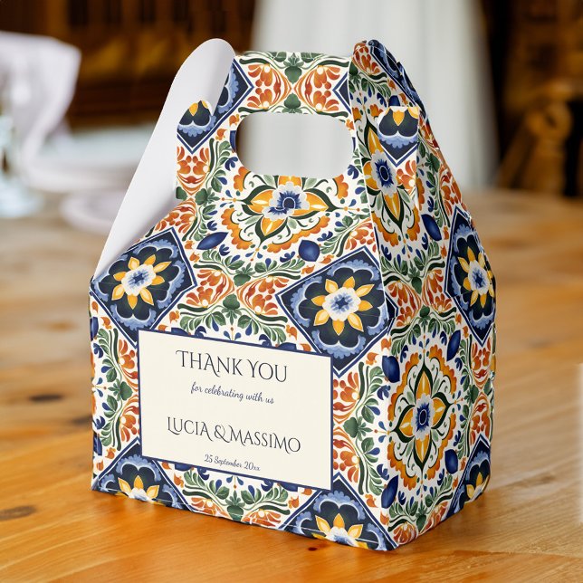Ballotins Azulejo bleu Talavera vintage mariage mexicain (Azulejo blue Talavera Mediterranean vintage Mexican wedding personalized printed Favor Boxes)