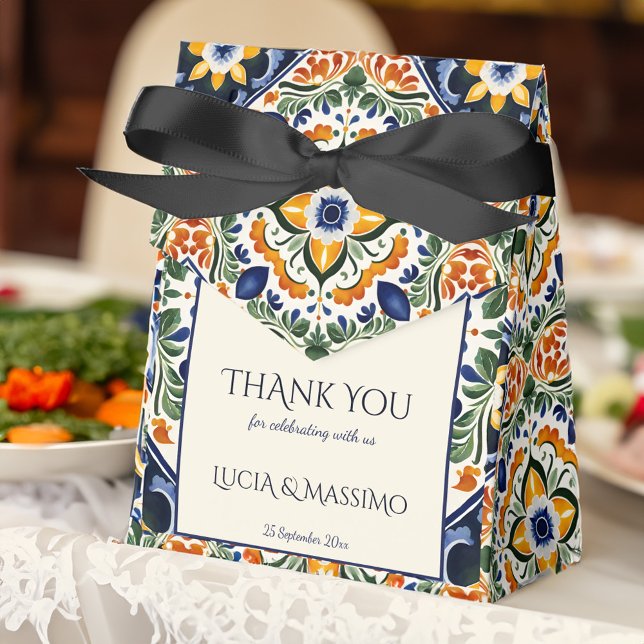 Ballotins Azulejo bleu Talavera vintage mariage mexicain (Azulejo blue Talavera Spanish Mediterranean vintage Mexican wedding Favor Boxes wedding favors)