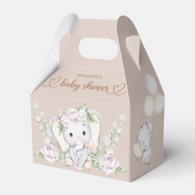 Ballotins Baby Elephant & Fleur Baby shower d'aquarelle Fav (Verso)