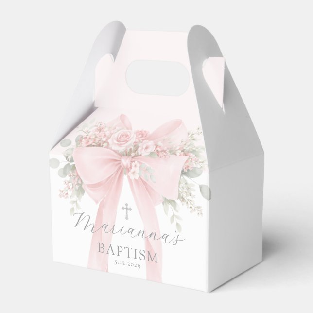 Ballotins Baby Girl Baptism Floral Blush Pink Bow (Verso)