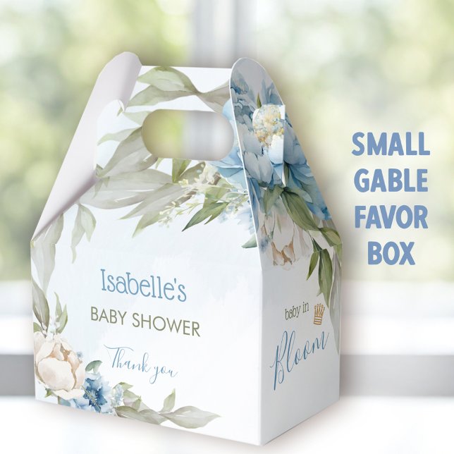 Ballotins Baby In Bloom Blue Boy Baby shower Gable (Baby in bloom blue small favor boxes - You can choose from 3 sizes of these gable favor boxes.)