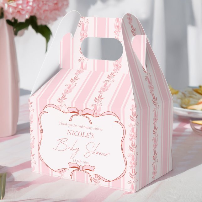 Ballotins Baby shower arc rétro rayures roses faveurs person (Pink stripes retro coquette bow baby shower favors personalized  favor boxes)