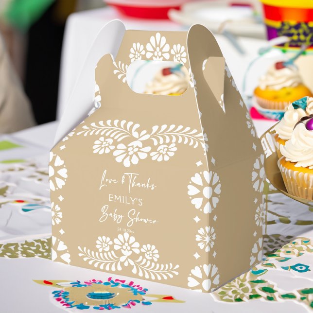 Ballotins Baby shower beige Cielito lindo (Cielito lindo beige Mexican fiesta papel picado baby shower favors personalized  favor boxes)