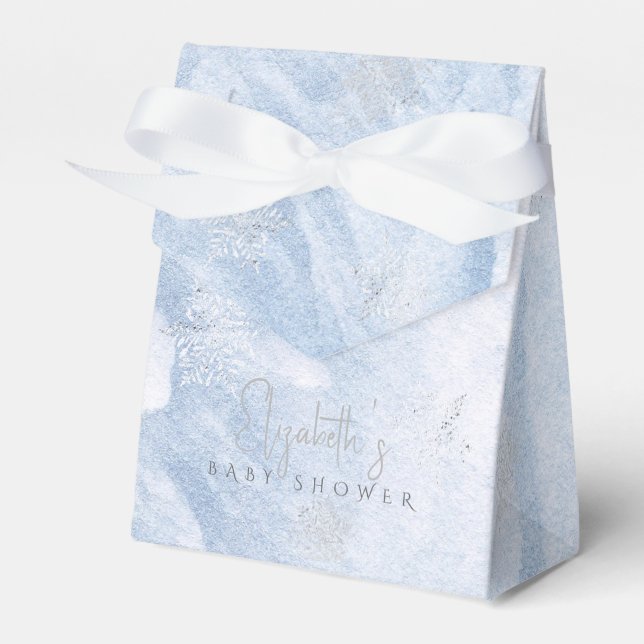Ballotins Baby shower Bleu de flocons d'hiver d'argent conge (Verso)