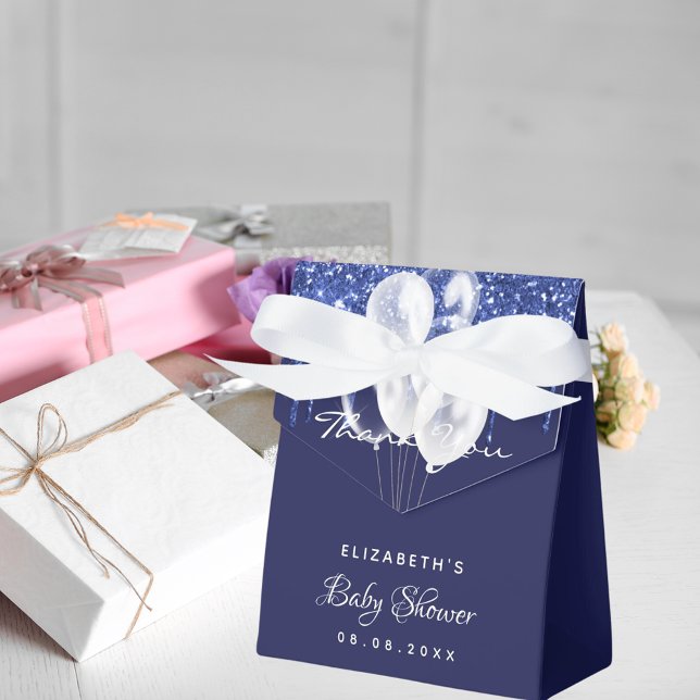 Ballotins Baby shower bleu marine ballons blancs merci (Créateur téléchargé)