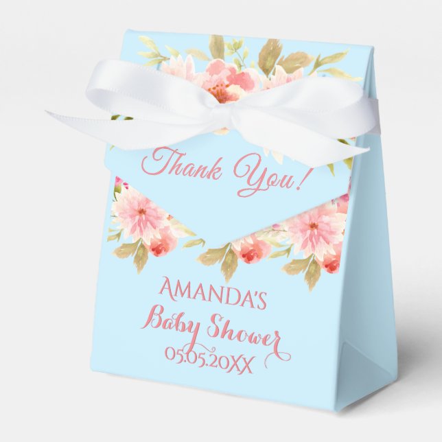 Ballotins Baby shower bleu rose floral merci (Verso)