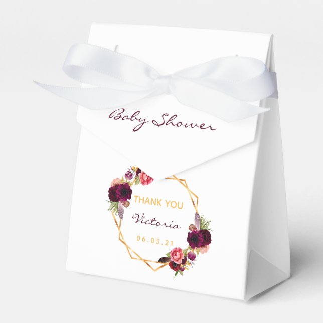 Ballotins Baby shower bordeaux aux fleurs blanches (Verso)
