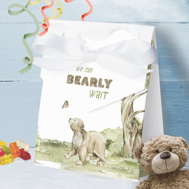 Ballotins Baby shower d'aquarelle en bois à attente précoce (Cute Bearly Wait Woodland Watercolor Baby Shower Favor Boxes ©Susanne Sachers - Sunny Mind Design 🌞)