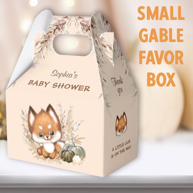 Ballotins Baby shower d'automne Cute Fox Pampas Citrouille B (Cute Fox Beige Small Gable Favor Boxes - You can choose from 3 sizes of these gable favor boxes)