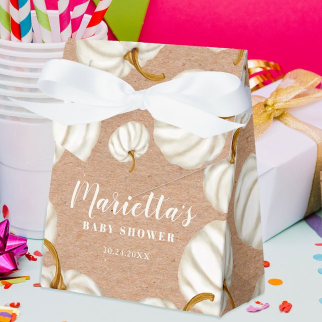 Ballotins Baby shower de chute blanc Little citrouille (White Little pumpkin kraft fall baby shower Favor Box)