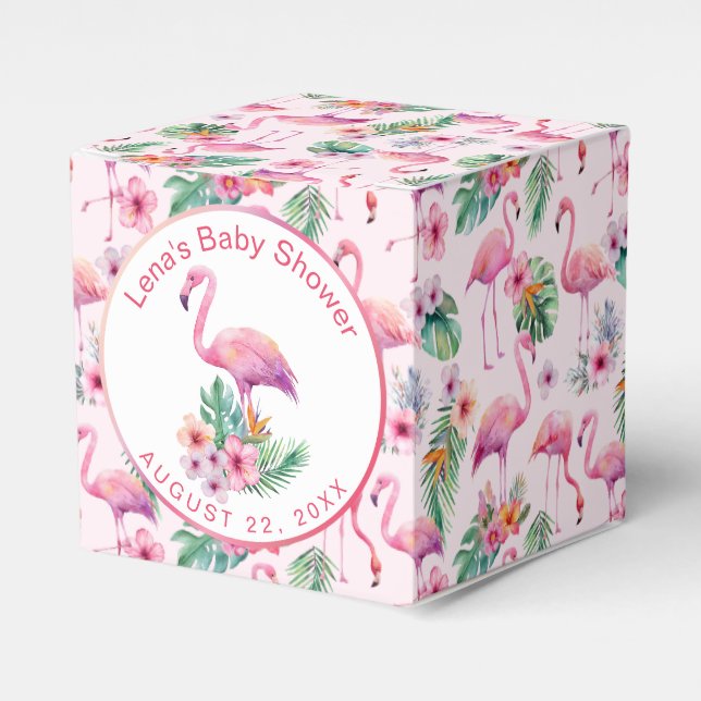 Ballotins Baby shower de Flamant rose tropical Favoriser boî (Verso)