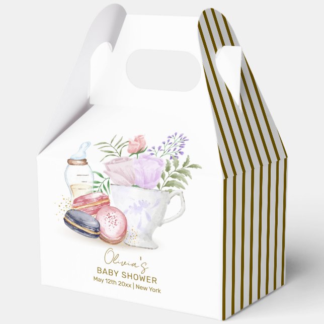 Ballotins Baby shower de thé Stripe Bonjour Floral Macarons (Verso)