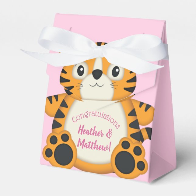 Ballotins Baby shower de tigre rose (Verso)