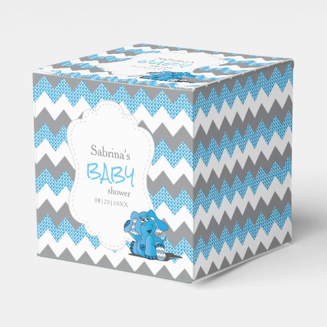 Ballotins Baby Shower Éléphant Chevron Bleu et Gris (Verso)