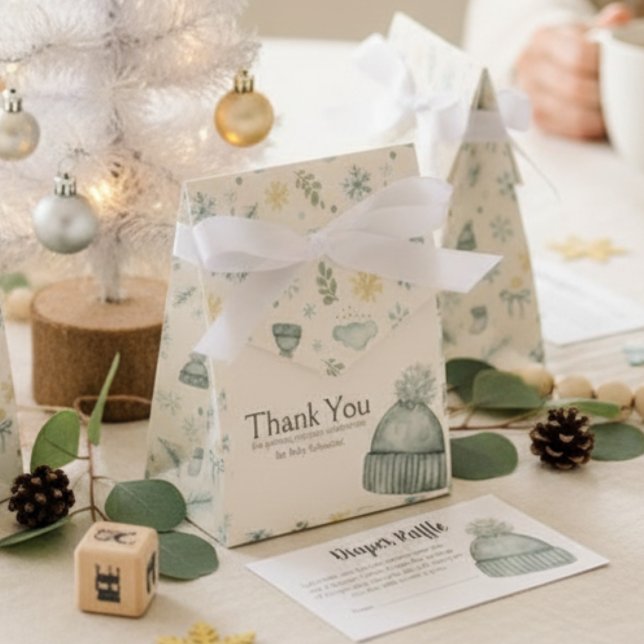 Ballotins Baby Shower Favor Box - Winter Blue Hat Thank You (Baby shower guest thank you favor box)