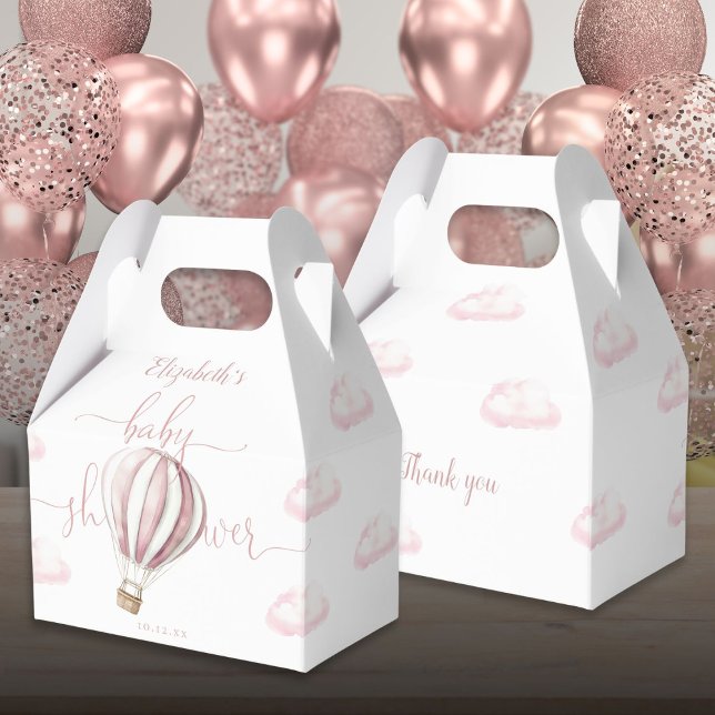 Ballotins Baby shower Fille Ballons à air chaud rose mou (Cute Pink Hot Air Balloon Girl Baby Shower Favor Boxes)
