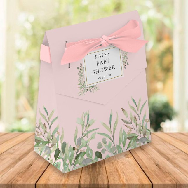 Ballotins Baby Shower Fille Rose Feuillage Élégant (Créateur téléchargé)