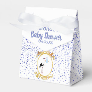 Ballotins Baby shower garçon bleu cigogne blanche monogramme