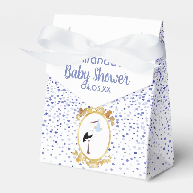 Ballotins Baby shower garçon bleu cigogne blanche monogramme (Verso)
