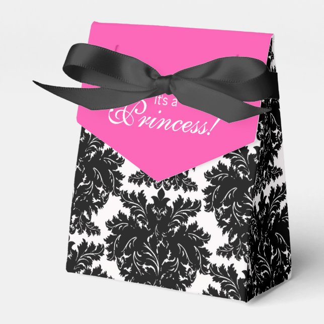 Ballotins Baby shower Hot Rose et Black Damask (Verso)